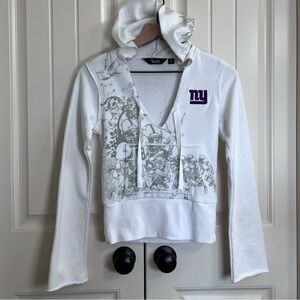 Touch by Alyssa Milano Womens NY Giants V-Neck Hoodie in White, Size XS